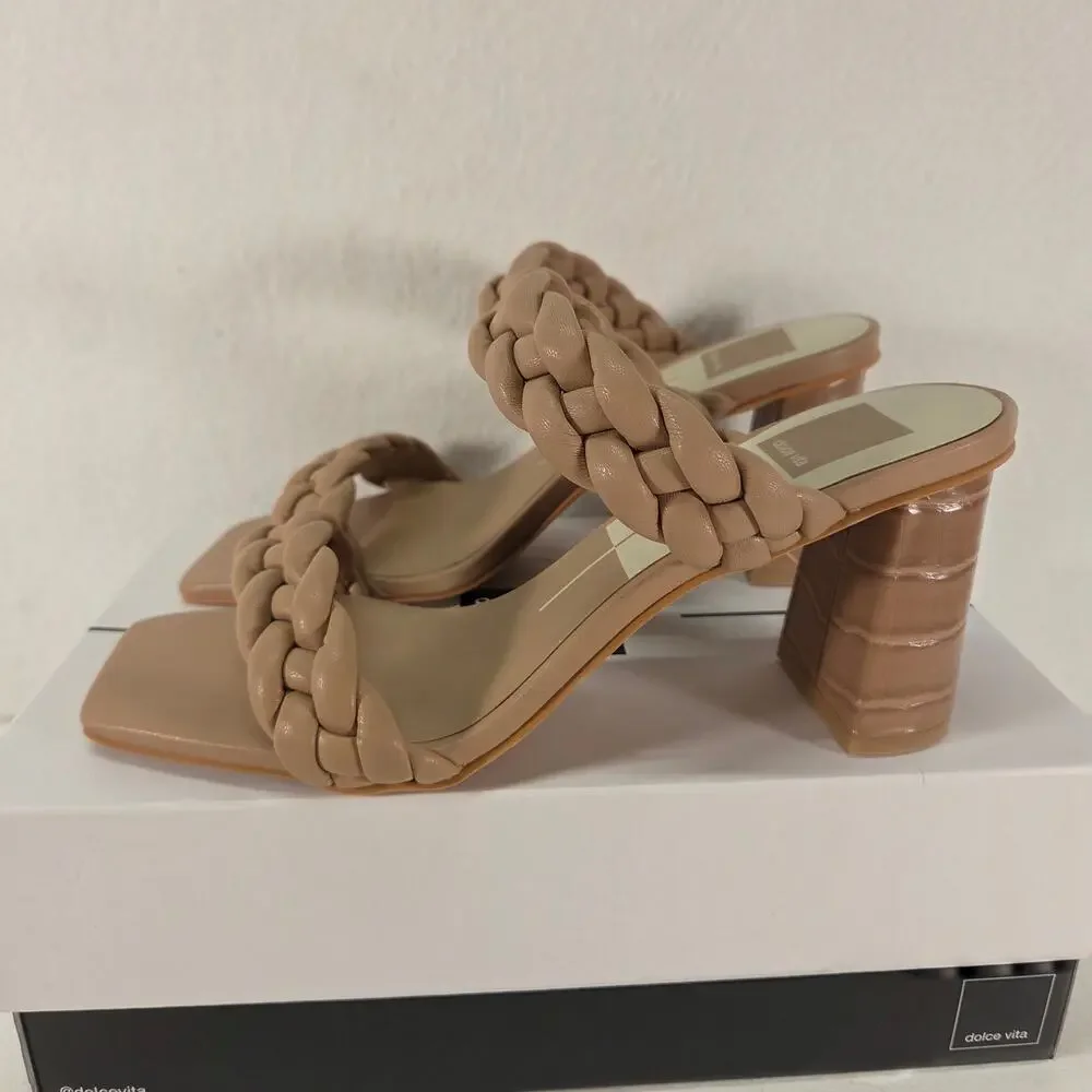 Dolce Vita Paily Braided Vegan Leather Heeled Sandals Stella Cafe Women's 8 NWOT - Picture 5 of 12